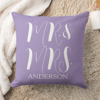 Modern Purple Mr and Mrs Script Wedding Throw Pillow