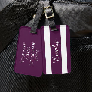 Modern Purple Name Luggage Tag
