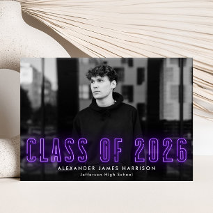 Modern Purple Neon Class of 2022 Photo Graduation Announcement