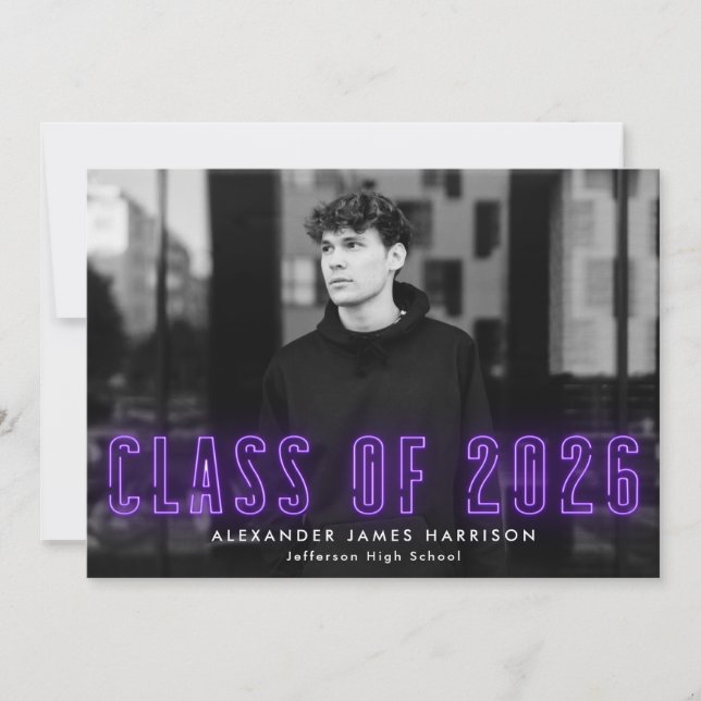 Modern Purple Neon Class of 2025 Photo Graduation Announcement (Front)
