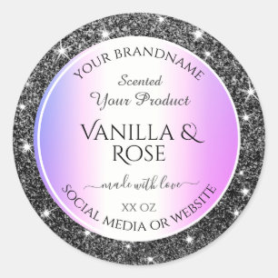 Modern Purple Ombre Silver Glitter Product Labels