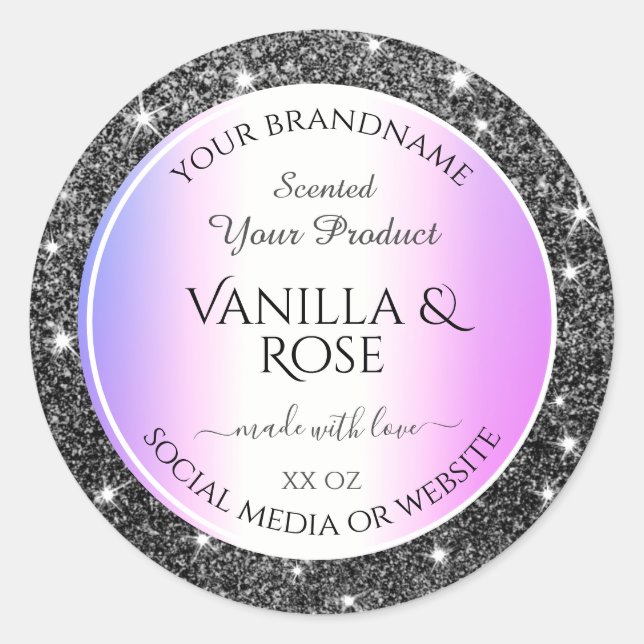 Modern Purple Ombre Silver Glitter Product Labels (Front)