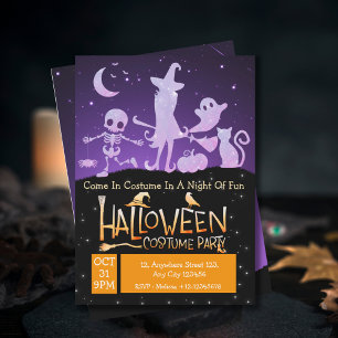 Modern Purple Orange Black Halloween Costume Invitation