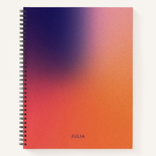 Modern Purple Orange Grainy Texture Gradient Ombre Notebook (Front)