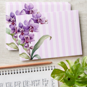 Modern Purple Orchid Flower Stripes Birthday Envelope