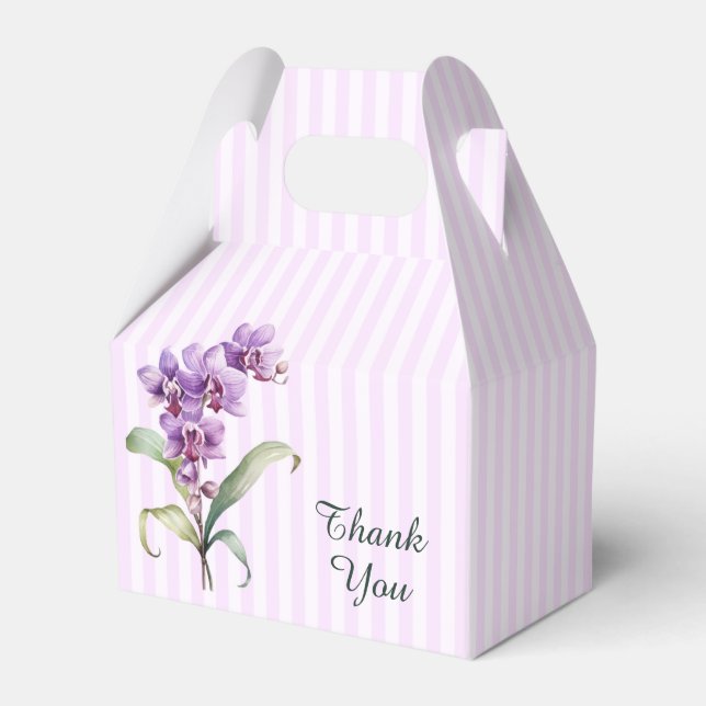 Modern Purple Orchid Stripes Floral 60th Birthday  Favor Box (Front Side)