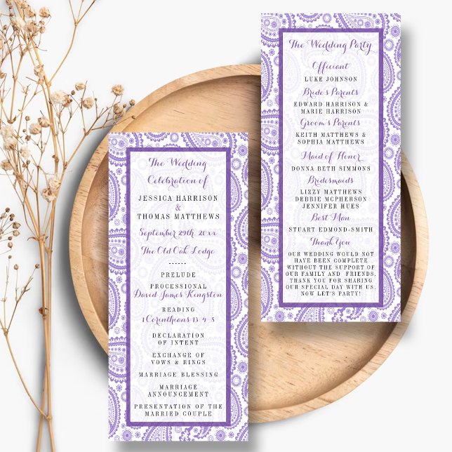 Modern Purple Paisley Wedding Program (Creator Uploaded)