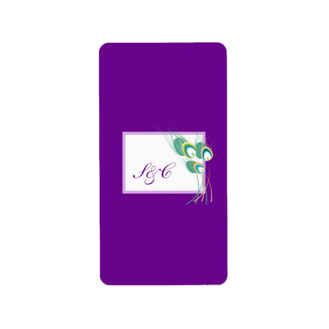Modern Purple Peacock Wedding Hershey's Miniature Label (Front)