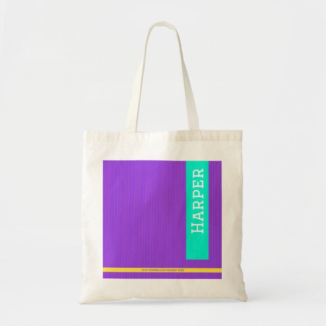 Modern Purple Personalized Name and Monogram Tote Bag (Front)
