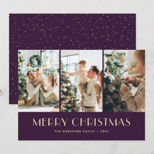 Modern Purple Photo Collage Christmas Card