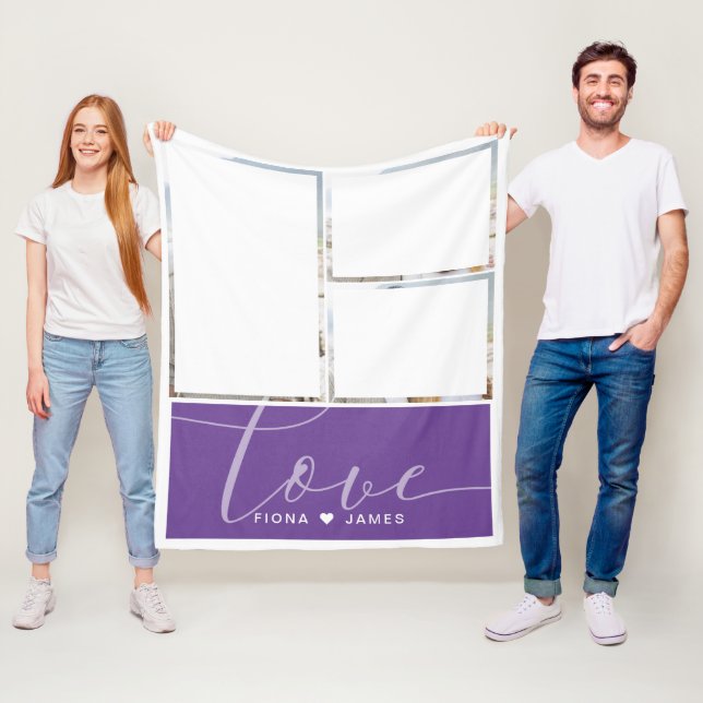 Modern Purple Photo Collage Love Personalized Fleece Blanket (In Situ)