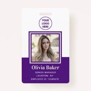 Modern Purple Photo ID Business Logo Employee  Badge