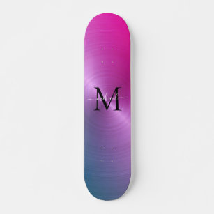 Modern Purple Pink Brushed Metal Monogram  Skateboard