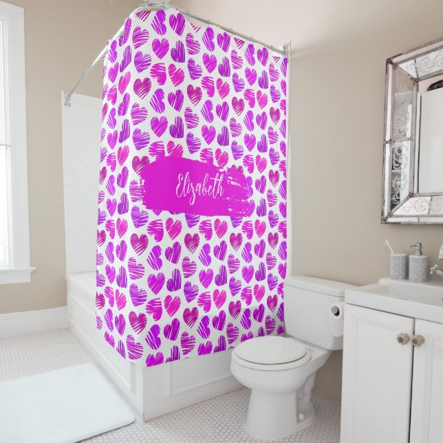 Modern Purple Pink Doodled Hearts Valentine Name  (In Situ)