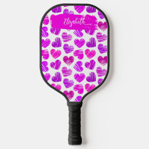 Modern Purple Pink Doodled Hearts Valentine Name  Pickleball Paddle