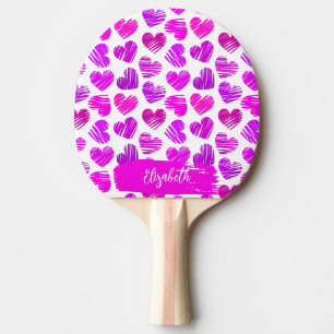 Modern Purple Pink Doodled Hearts Valentine Name  Ping Pong Paddle