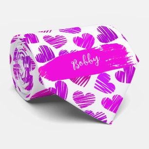 Modern Purple Pink Doodled Hearts Valentine Name  Tie