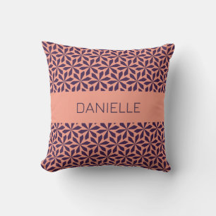 modern purple pink floral motif throw pillow