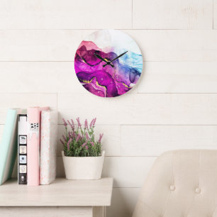 Modern Purple Pink Gold Watercolor Wall Clock