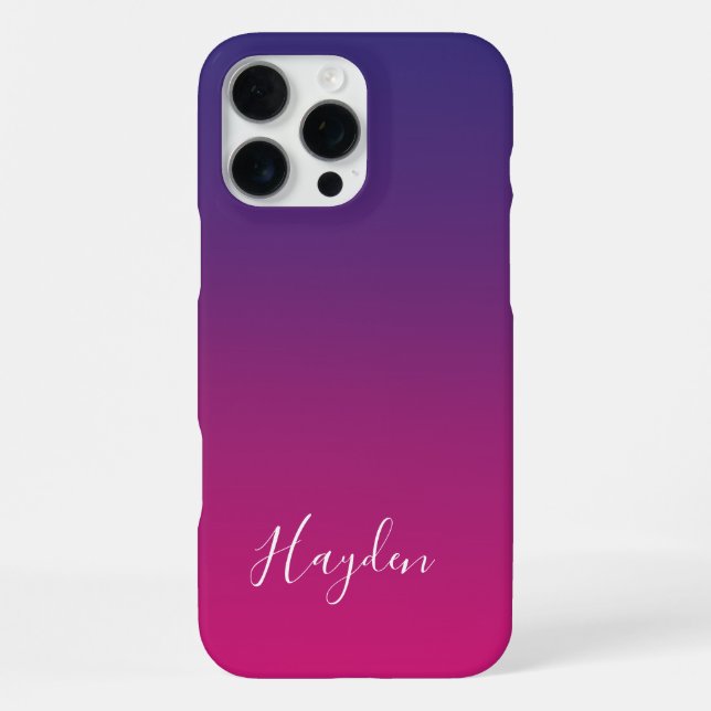 Modern Purple Pink Gradient Simple Script Monogram iPhone Case (Back)