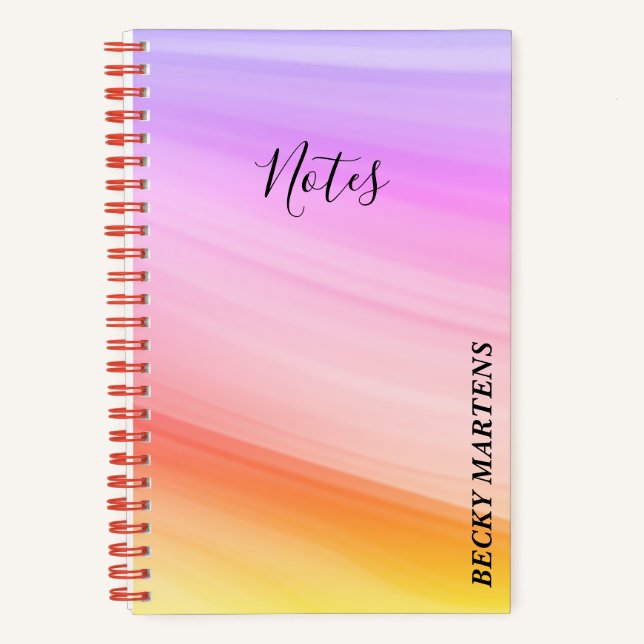 Modern Purple Pink Orange Yellow Swirl NOTES Notebook (Front)