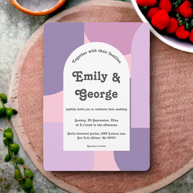 Modern Purple Pink Pastel Retro Abstract Wedding Invitation (Creator Uploaded)