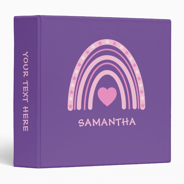 Modern Purple Pink Rainbow Name School  Binder (Front/Spine)