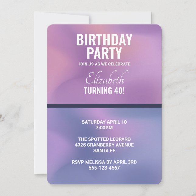 Modern Purple & Pink Swirling Abstract Birthday Invitation (Front)
