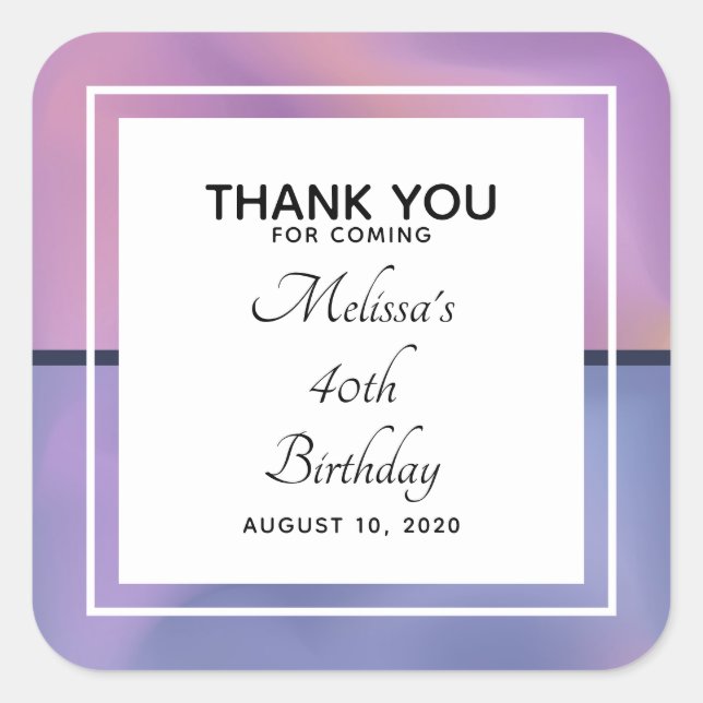 Modern Purple & Pink Swirling Abstract  Birthday Square Sticker (Front)