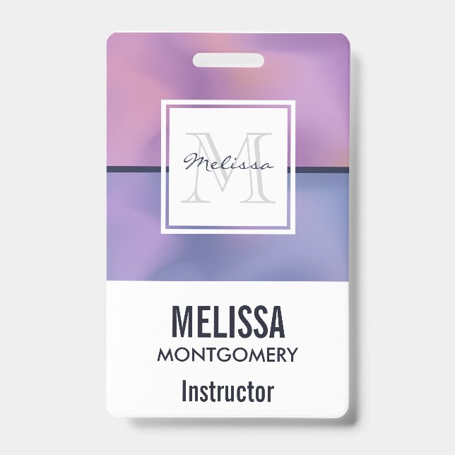 Modern Purple & Pink Swirling Abstract Monogram Badge (Front)