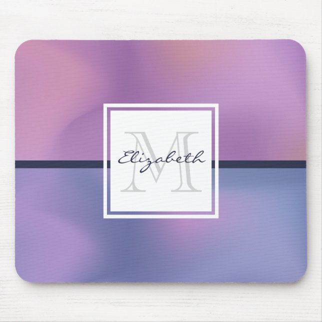 Modern Purple & Pink Swirling Abstract Monogram Mouse Pad (Front)