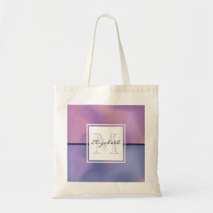 Modern Purple & Pink Swirling Abstract Monogram Tote Bag