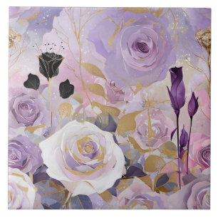 Modern Purple/ Pink/ White Roses Tile