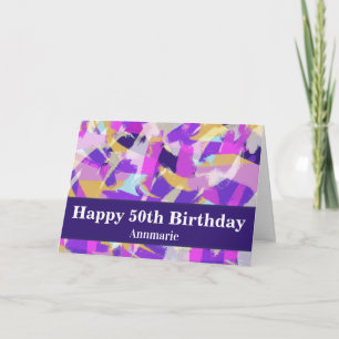 Modern Purple Pink Yellow Blue 50th Birthday Card