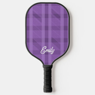 Modern Purple Plaid Name Pickleball Paddle