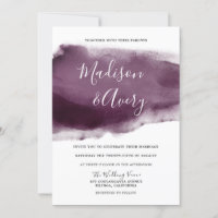 Modern Purple Plum Paint Splash Watercolor Wedding