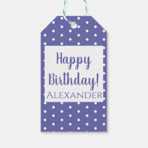 Modern Purple Polka Dots Birthday Name  Gift Tags