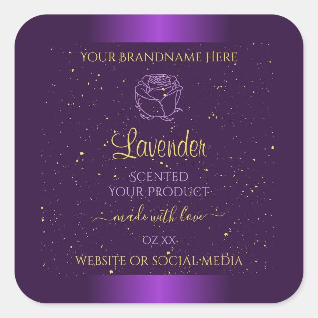 Modern Purple Product Labels Gold Glitter Floral (Front)