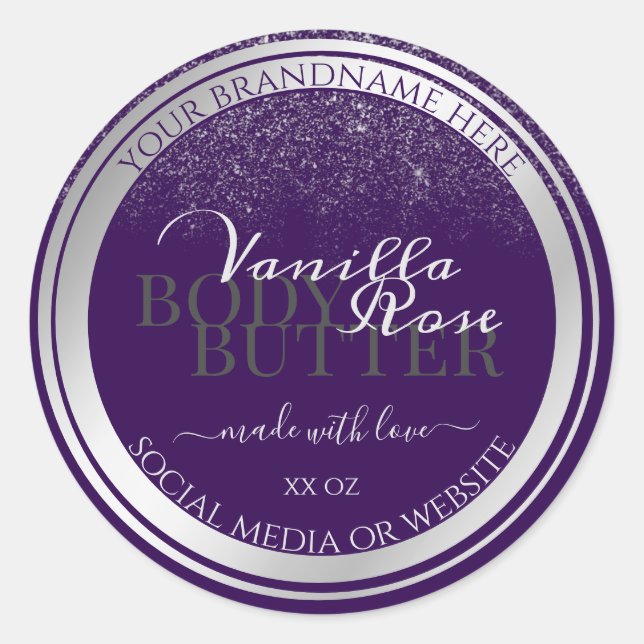 Modern Purple Product Packaging Labels Silver Rain (Front)