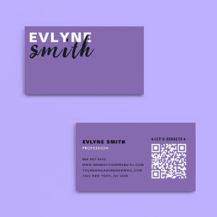 Modern Purple QR Code Trendy Black & White Script  Business Card