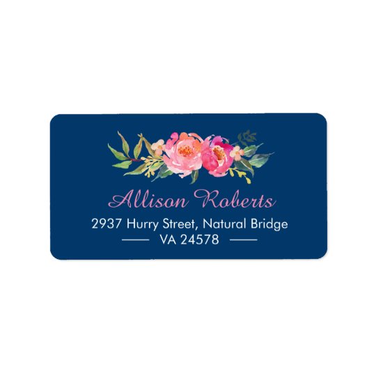 Modern Purple Red Pink Botanical Floral Navy Blue