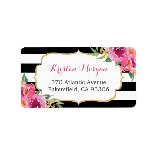 Modern Purple Red Pink Fuchsia Floral BW Stripes