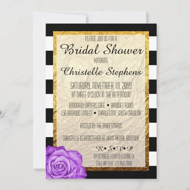 Modern Purple Rose Faux Gold Foil Bridal Shower Invitation (Front)