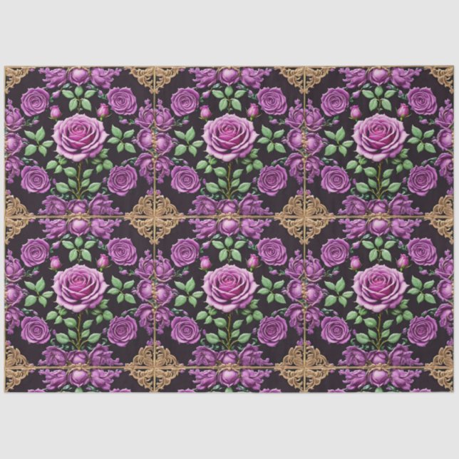 Modern Purple Roses Beautiful Collection Tissue Paper (Front)