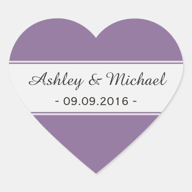 Modern Purple Save the Date Heart Sticker (Front)
