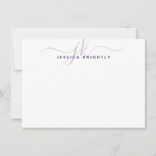 Modern Purple Script Monogram Initials Minimalist Card
