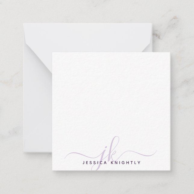 Modern Purple Script Monogram Initials Minimalist Card (Front)