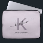 Modern purple script monogram name  laptop sleeve<br><div class="desc">Modern purple script monogram name laptop sleeve</div>