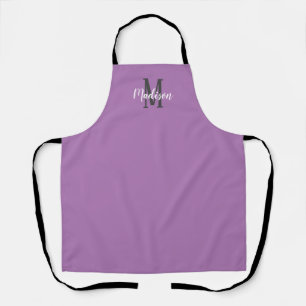 Modern Purple Script Monogram Name Womens Baking Apron