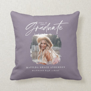 Modern purple script photo elegant graduation throw pillow